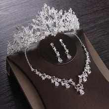 Load image into Gallery viewer, Luxury Heart Crystal Bridal Jewelry Sets Wedding Cubic Zircon Crown Tiaras Earring Choker Necklace Set African Beads Jewelry Set