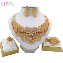 Load image into Gallery viewer, Liffly African Wedding Jewelry Sets Fashion Necklace Earrings Ring Bracelet Crystal Jewelry Charms Flower Shape  Jewelry Set
