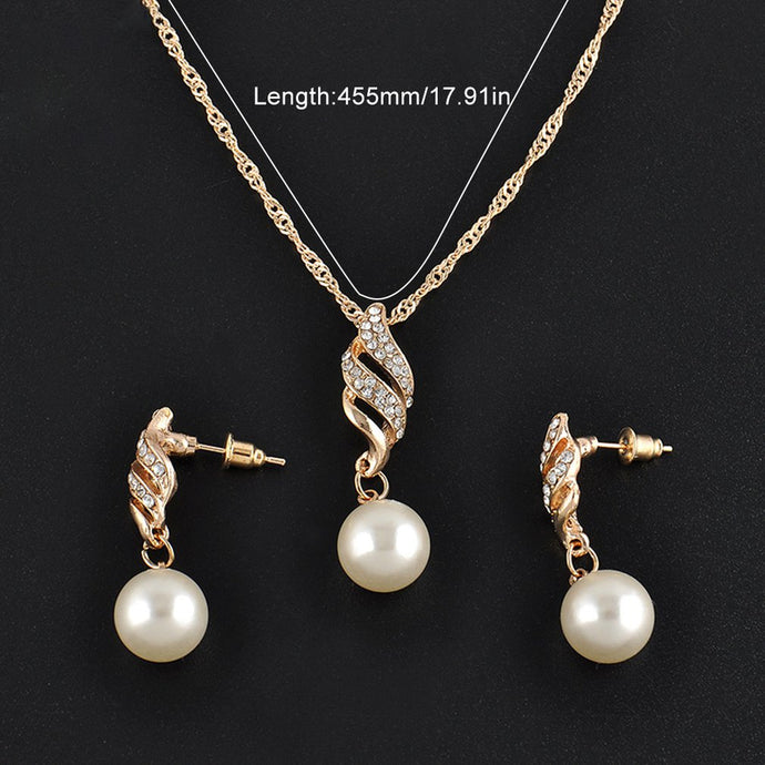 Fashion Bride Rhinestone Pearl Necklace Set Europe And America Wedding Jewelry Party Dress Earrings Jewelry