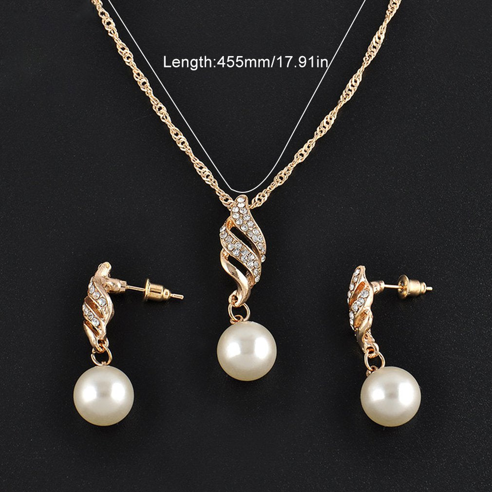 Fashion Bride Rhinestone Pearl Necklace Set Europe And America Wedding Jewelry Party Dress Earrings Jewelry