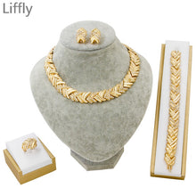 Load image into Gallery viewer, Liffly Bridal Dubai Gold Jewelry Sets Crystal Necklace Bracelet Nigerian Wedding Party Women Fashion Jewelry Set